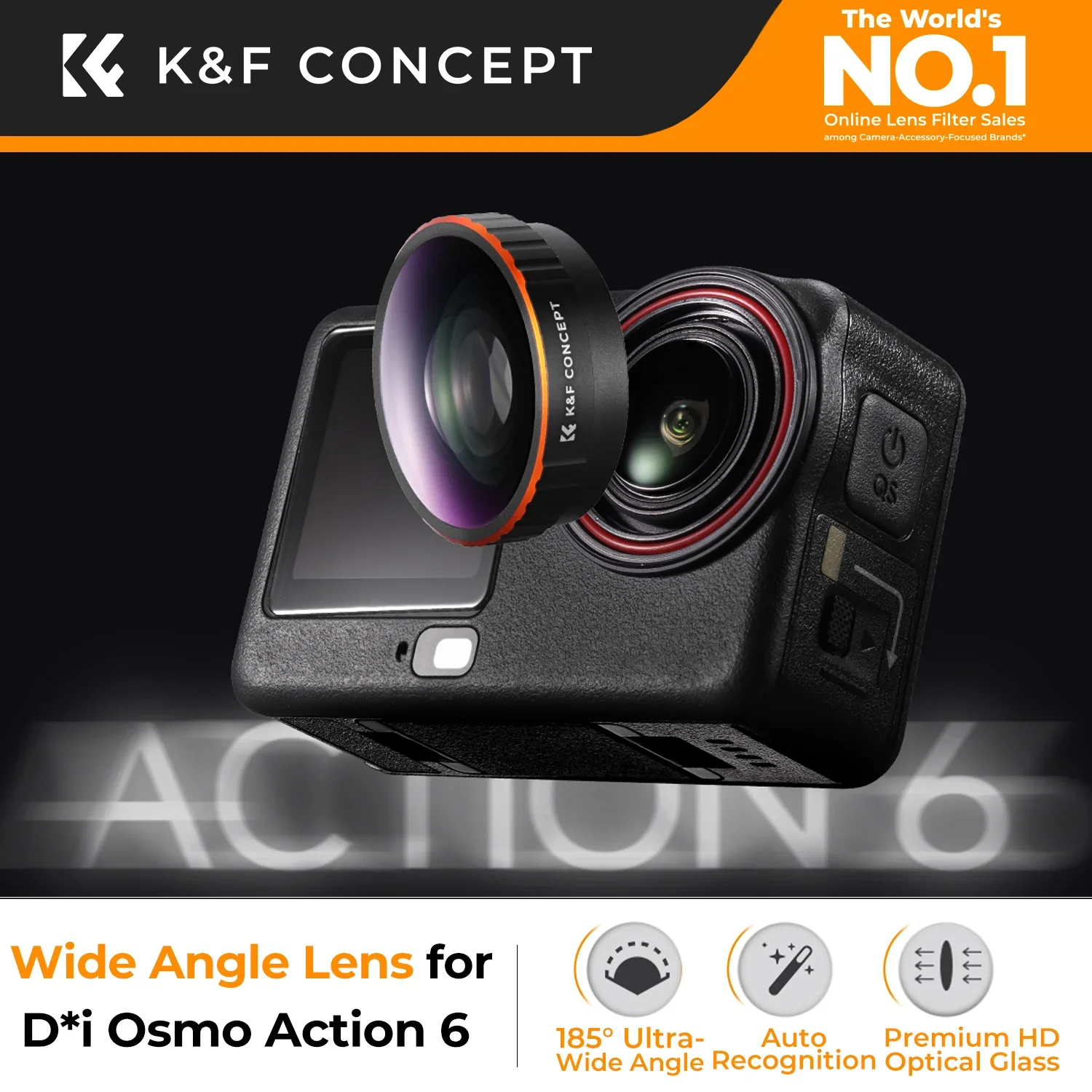 Фото K&F CONCEPT Широкоугольный объектив для DJI Osmo Action 6, накручиваемая широкоугольная линза с многослойным HD покрытием и углом обзора 185° №1