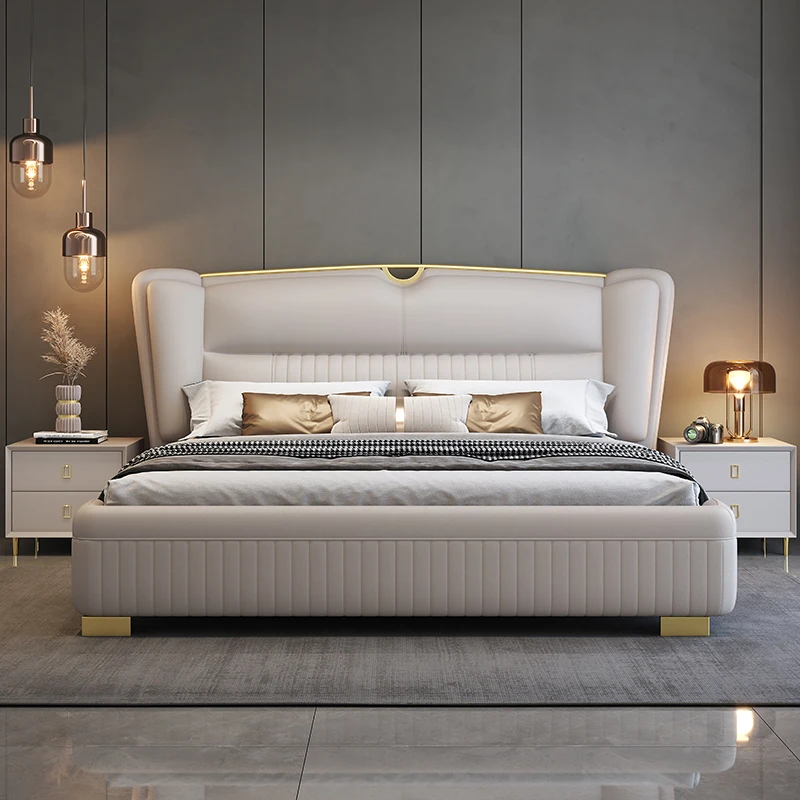 Элегантный современный дом каркас двуспальной кровати роскошная кожаная