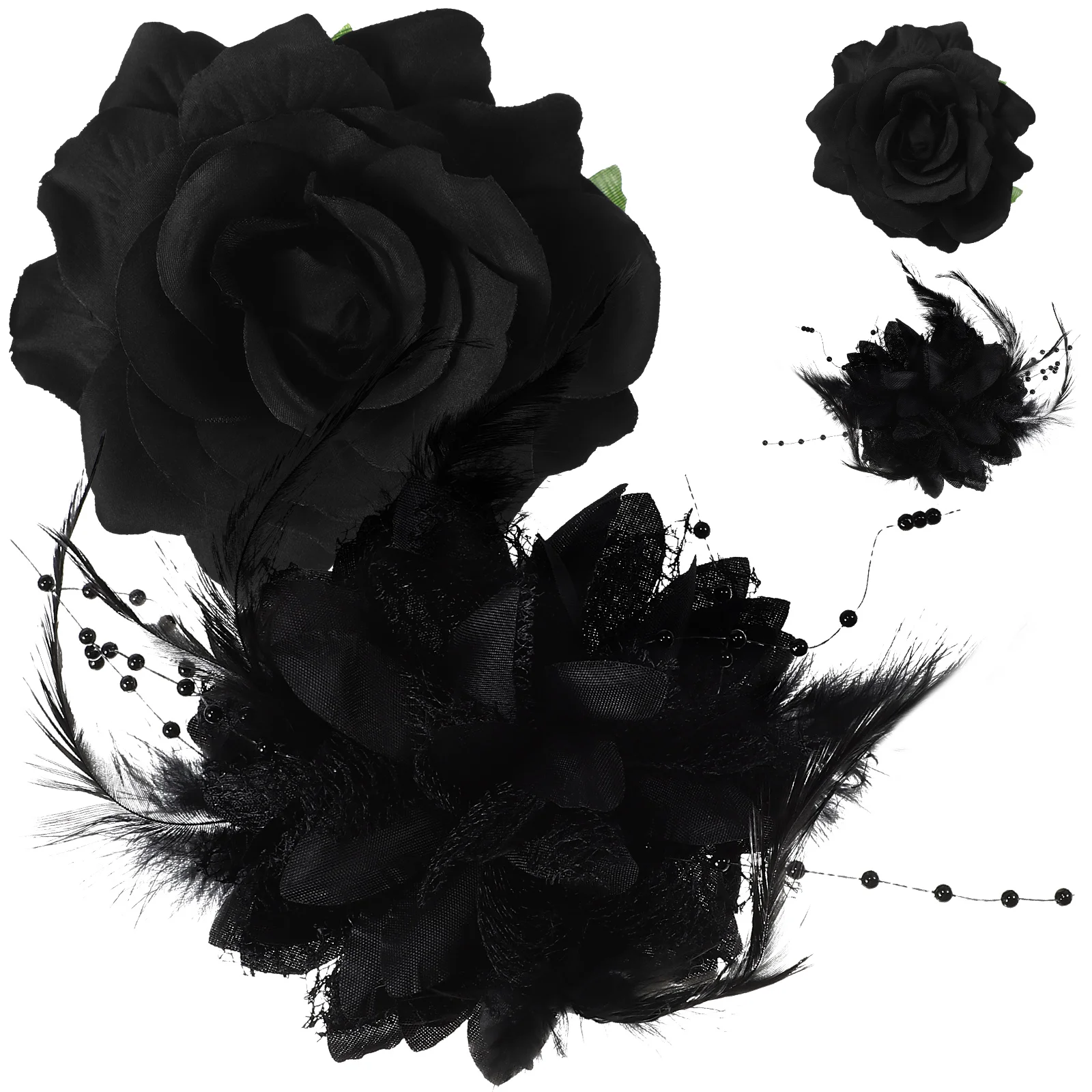 

Hair Barrettes Women Rose Clips Decor Flower Floral Goth Accessories Flowers Black Bridal