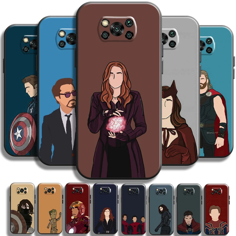 

Marvel Cartoon Comics For Xiaomi Poco X3 Pro NFC For POCO X3 GT Phone Case TPU Funda Back Black Liquid Silicon Soft Coque