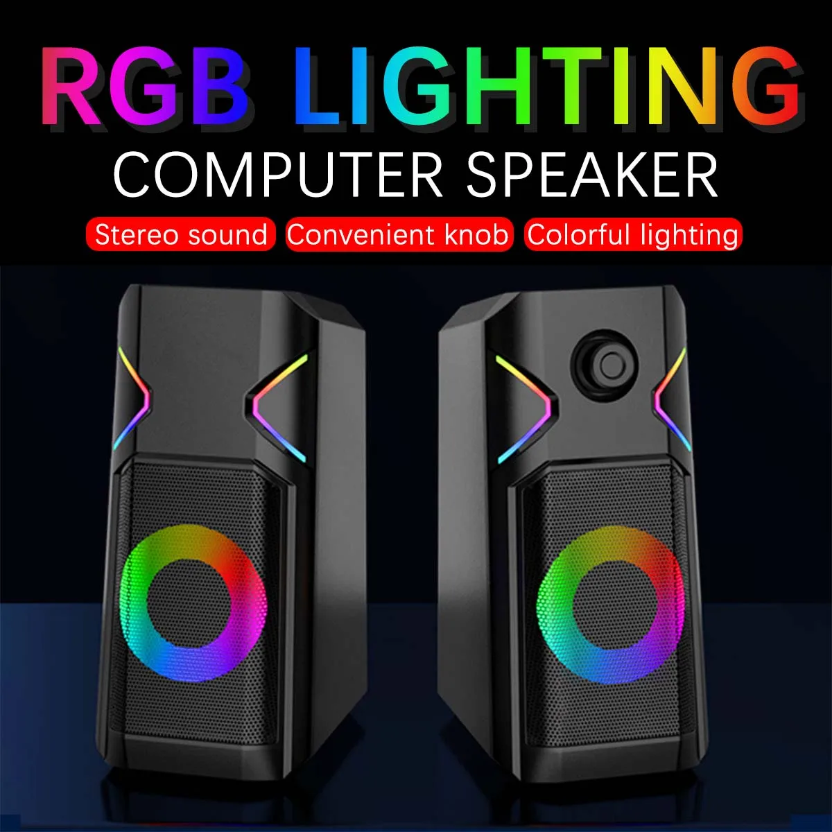 

Проводная стереоколонка K201 с двумя динамиками, RGB, AUX, 3,5 мм, USB