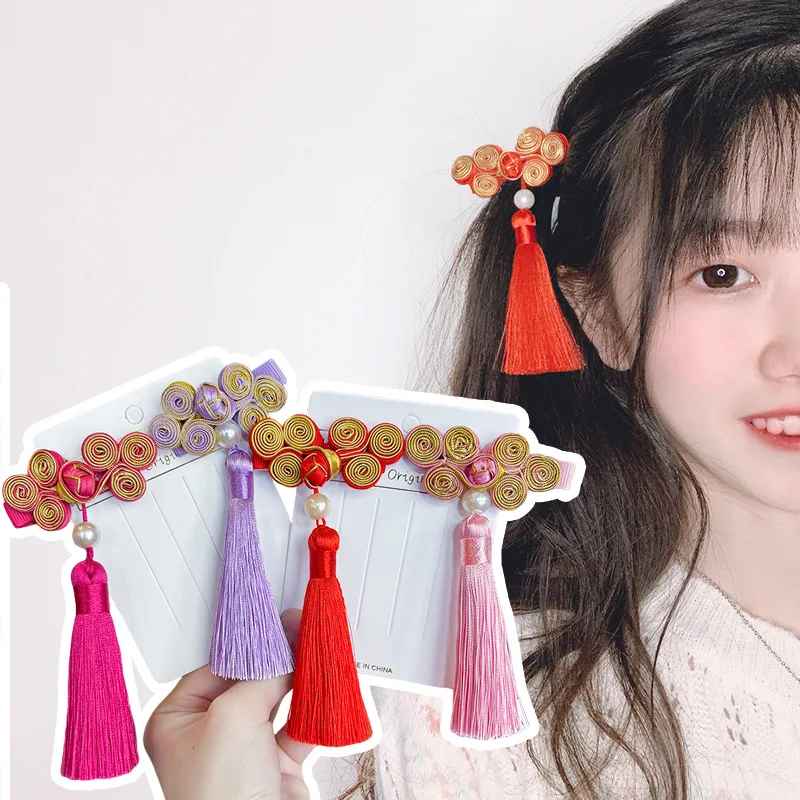 

2pcs/lot Ethnic style classic gold thread deduction retro tassel hairpin hair accessories wholesale duckling clip children