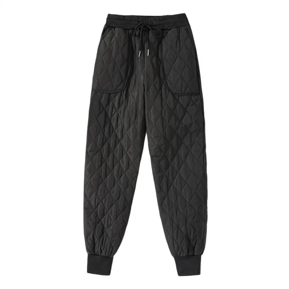 

Jogging Pant Women's Casual Warm Mid-Rise Elastic Waistband Drawstring Pants Women Rhombus Texture Quilted Down Cotton Trousers