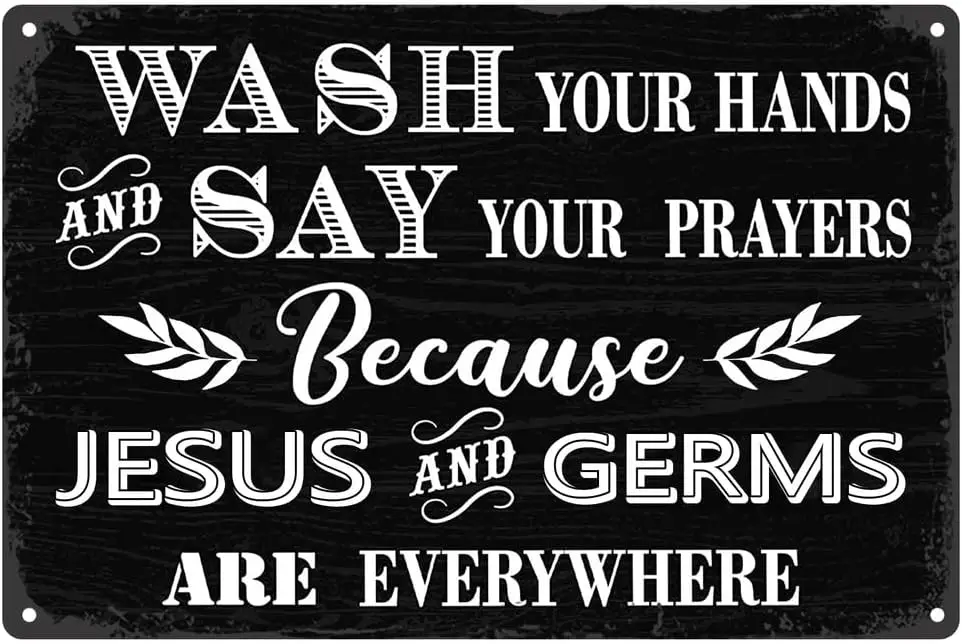 DOLEG Frmhouse Bhtroom Sgn Wsh Your Hnds nd Sy Pryers Everywhere Rustc Metl Tn Wll Decor Funny Plque Tble