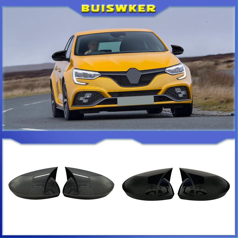 

For Renault Megane 4 MK4 2 Pieces ABS Plastic Bat Wing Mirror Covers Caps Rearview Mirror Case Cover Gloss Black Car Accessories