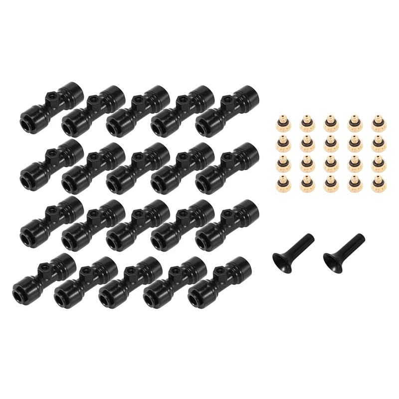 Outdoor Mist Tee Nozzle Water Misting Mister Nozzle Misting Nozzles Kit With Thread 10/24 UNC Tees 20Pcs And 0.4Mm Orifice Ozzle