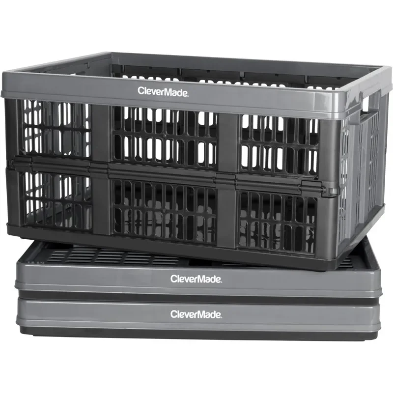 

3 Pack Perfect Grey Grated Utility Crate, 12 Gal Capacity - Ideal for Home & Office Supplies & Storage.