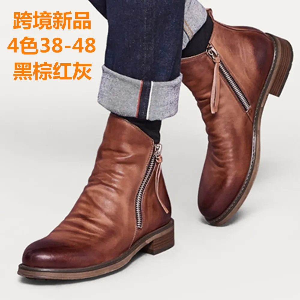 

HPIOPL quality cross-border 2022 new product double-sided zipper anti-skid bottom large size men's boots tassel boots