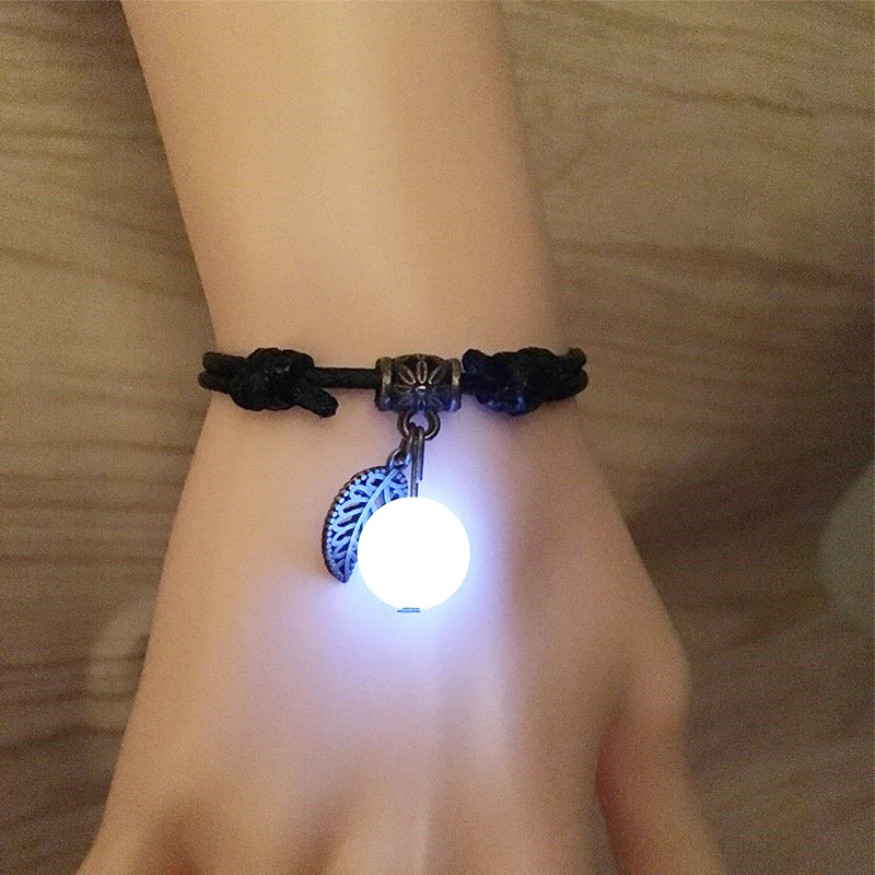 

Luminous Bead Leaf Pendant Bracelet Men Braided Rope Chain Couple The Birth Year Bracelet for Men Women Student Jewelry