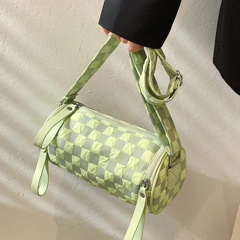 

Fashion Checkerboard Designer Cylinder Handbags And Purses 2022 New Women Clutch Purse Lady Famous Brand Messenger Bags