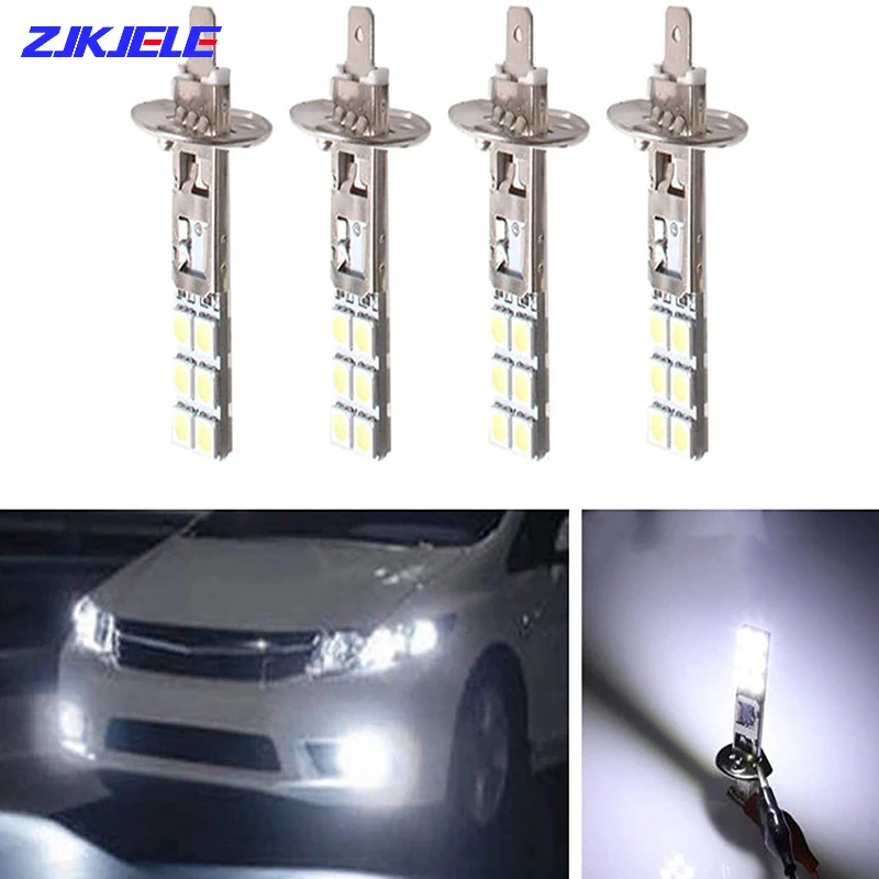 

4pcs H1 6000K 6000LM Super Bright DRL White LED Headlight High Beam Bulb H1-12SMD-5050 Fog Lamp Driving Light For Auto 12V