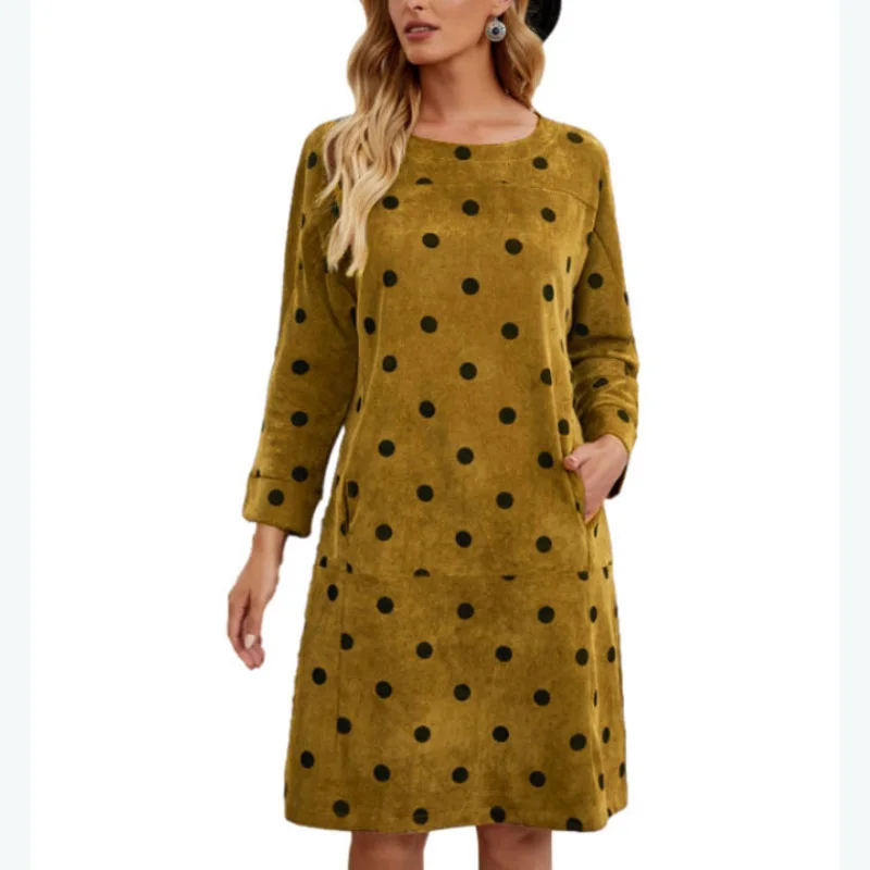 

Vintage Polka Dot Print Women Dress 2022 Spring Fashion O-neck Long-sleeved Lady Party Dresses Elegant Casual Loose Mini Dress