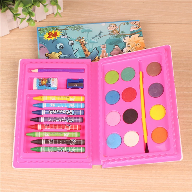 

24pcs/set Children's Drawing Set Watercolor Pen Crayon Paint Pencil Oil Easel Drawing Set Children's Drawing Kit