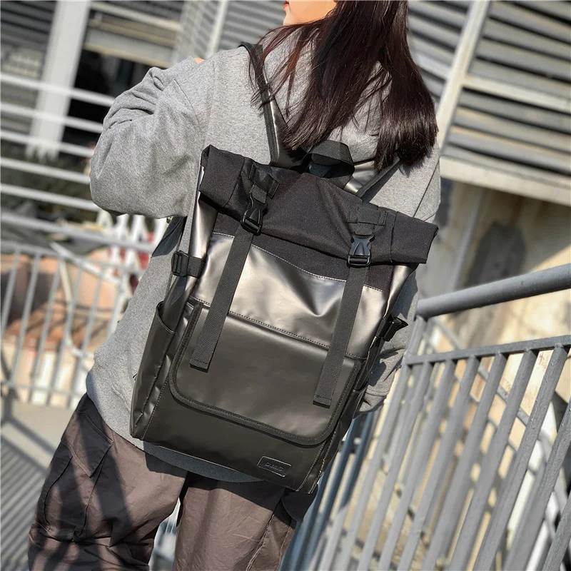 Fashion Trend  Men's Backpack Waterproof Large Capacity PU Leather  Student Schoolbag  Harajuku Travel Bag For Women Unisex