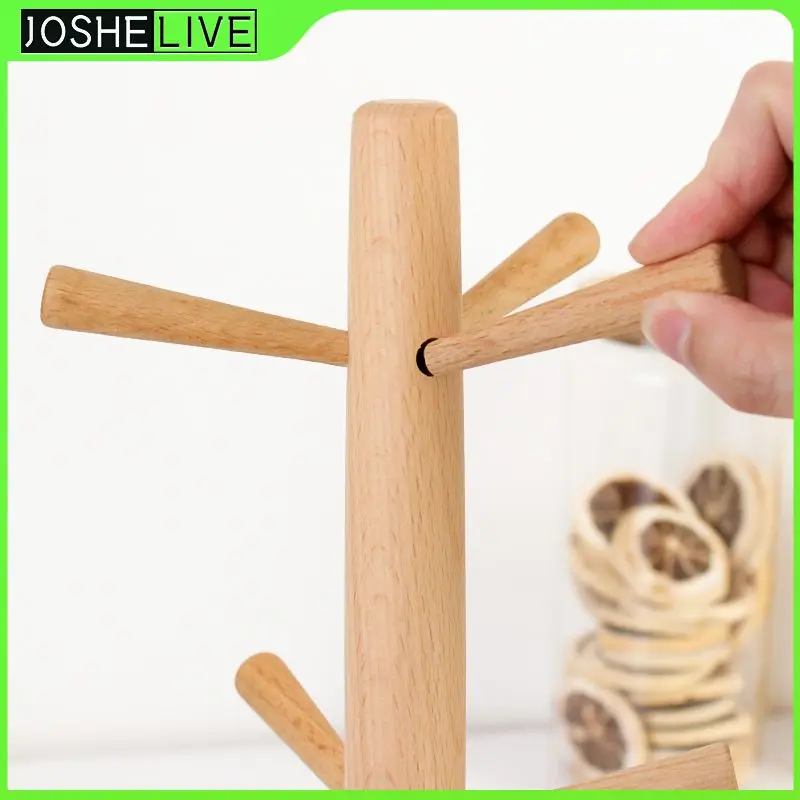 

Can Be Hung 6PCS Wooden Cup Holder Tree Bracket Tea Coffee Cup Holder Desktop Kitchen Counter Six-claw Beech Wood Hanger Creativ