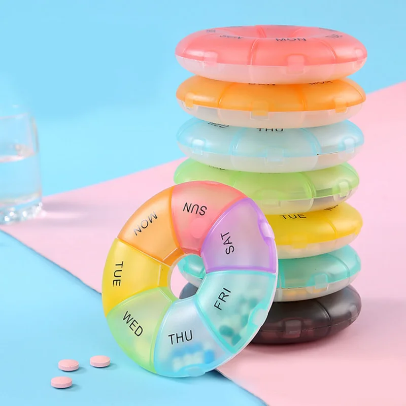 

1Pc Round Pill Case Plastic 7 Days Weekly Tablet Candy Box Portable Home Storage Tablet Holder Travel Organizer Pill Container