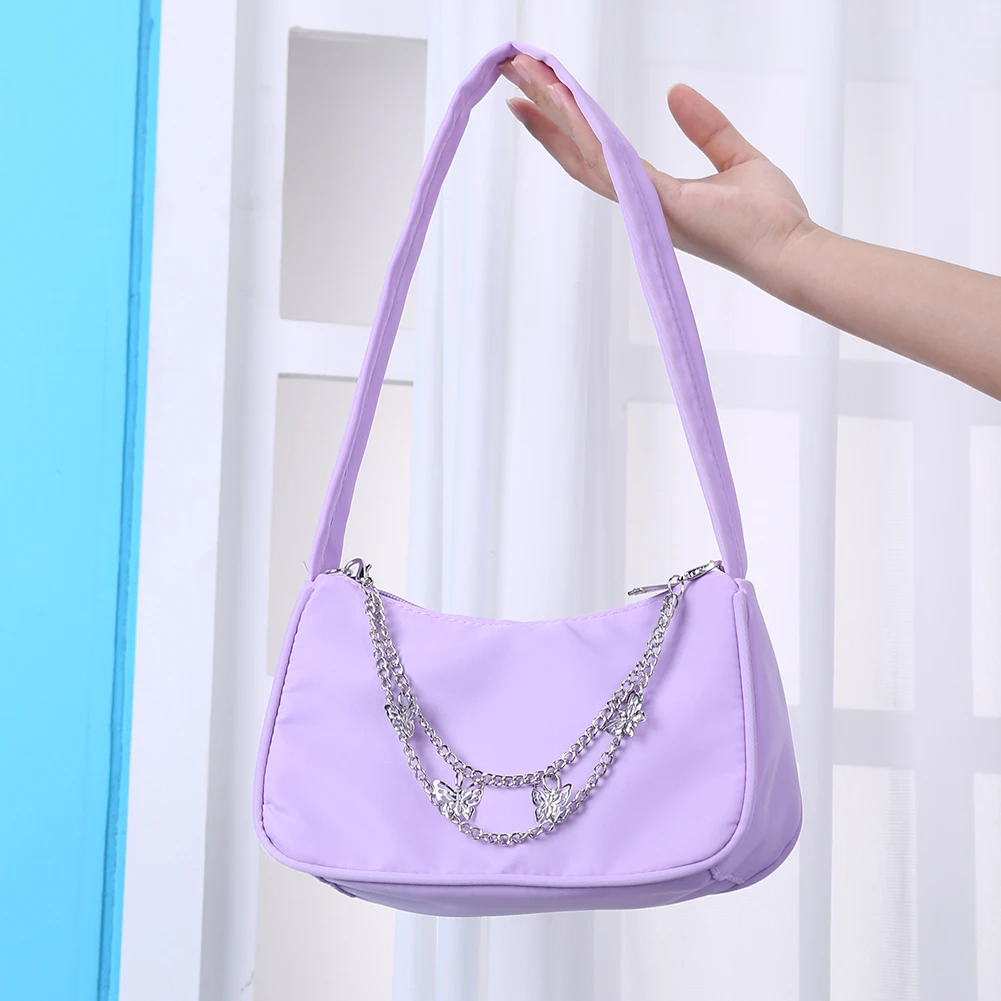 

Fashion Women Pure Color Butterfly Chain Shoulder Bags Casual All-match Underarm Bag Elegant Ladies Small Hobos Handbags Purse