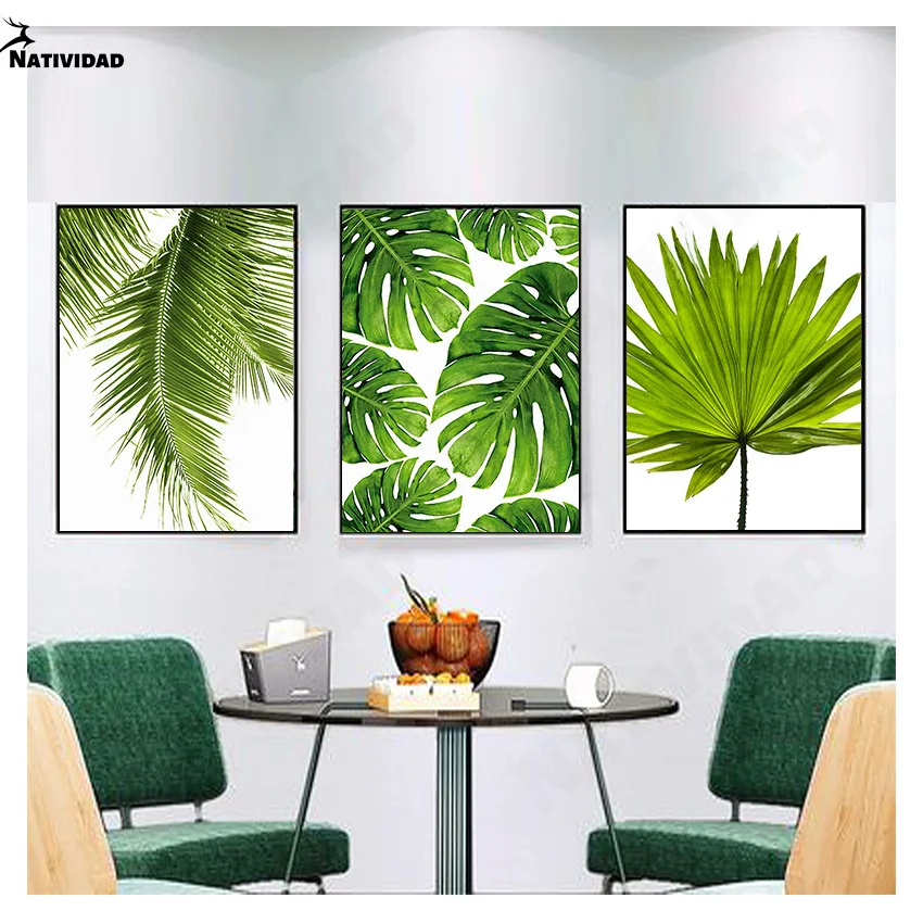 

Тропический банановый лист, холст, картина, зеленые растения, нордический стиль, детская комната, Декор, плакаты и фотообои для домашнего декора