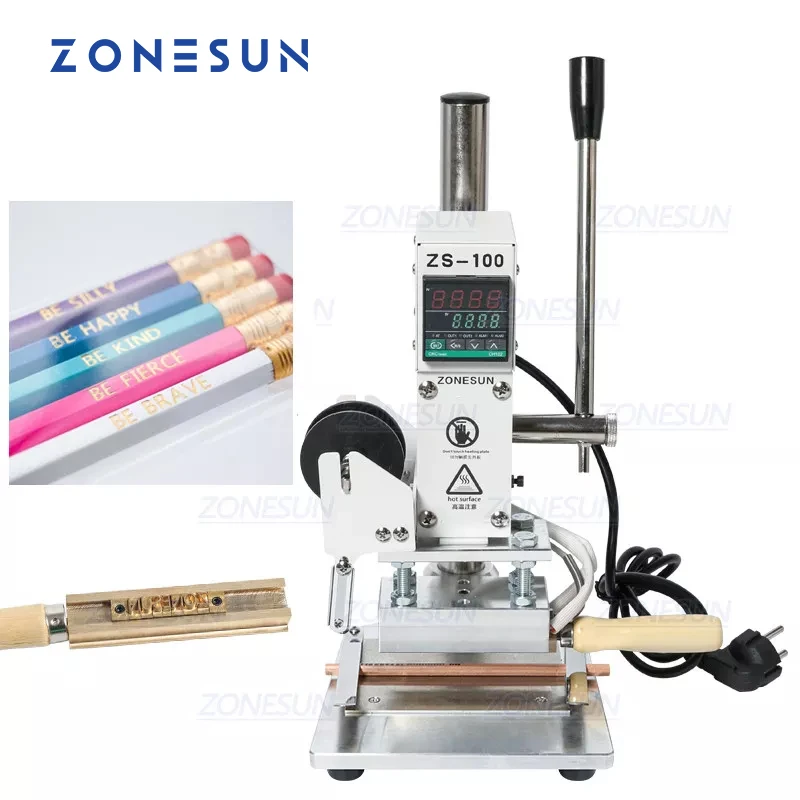 ZONESUN ZS-100A Custom Logo Hot Foil Stamping Machine Manual Bronzing Machine For PVC Card Leather Paper Pencil Stamping Machine