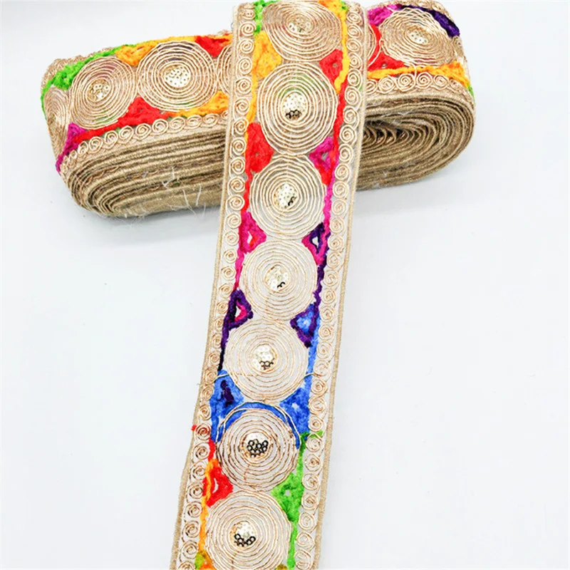 

6.5 CM Wide Ethnic Colorful Strands Embroidered Lace Chenille Circle Garment Collar Shoe Material Decorative Barcode