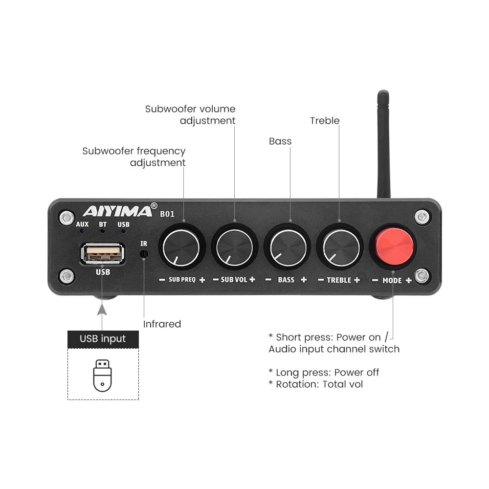 Фото B01 BT 5.0 Усилитель сабвуфера 50 Втx2 + 100 Вт USB Hi-Fi стерео цифровой 2,1-канальный усилитель звука №1