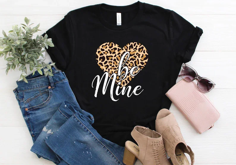 

Be Mine Valentines Day Shirt Leopard Heart T Shirt Womens Valentine T-Shirt ove heart shirt shirts for women y2k aesthetic