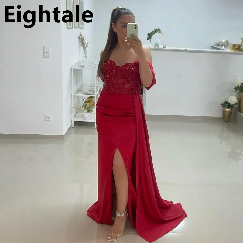 

Eightale Vintage Red Mermaid Evening Dresses Long Luxury 2022 Celebrity Prom Dress Lace Beaded Formal Party Gown Vestidos