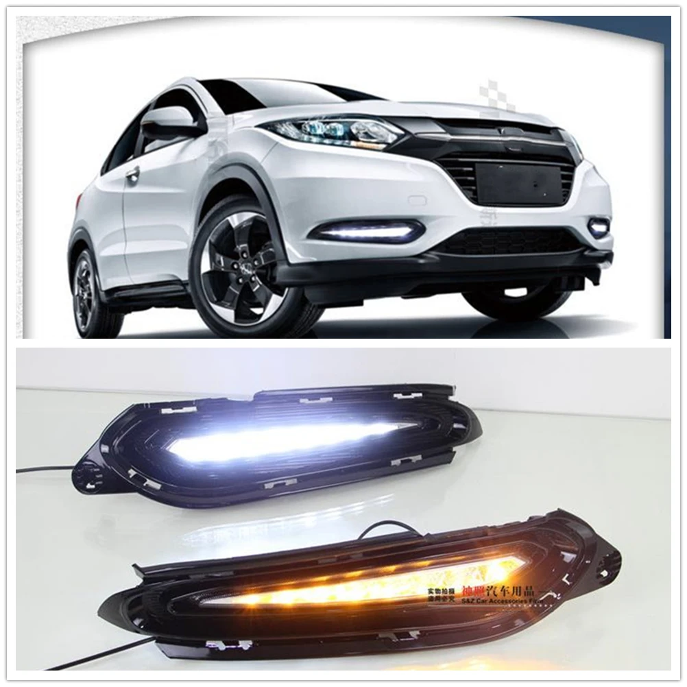 

Светодиодные дневные ходовые огни для Honda HRV Vezel 2015-2018, противотуманные фары для переднего бампера автомобиля, вентиляционная впускная лампа указателя поворота