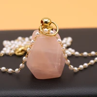 natural rose quartz stone charms essential oil diffuser necklace pearl bead chain perfume bottle pendant necklace women jewelry