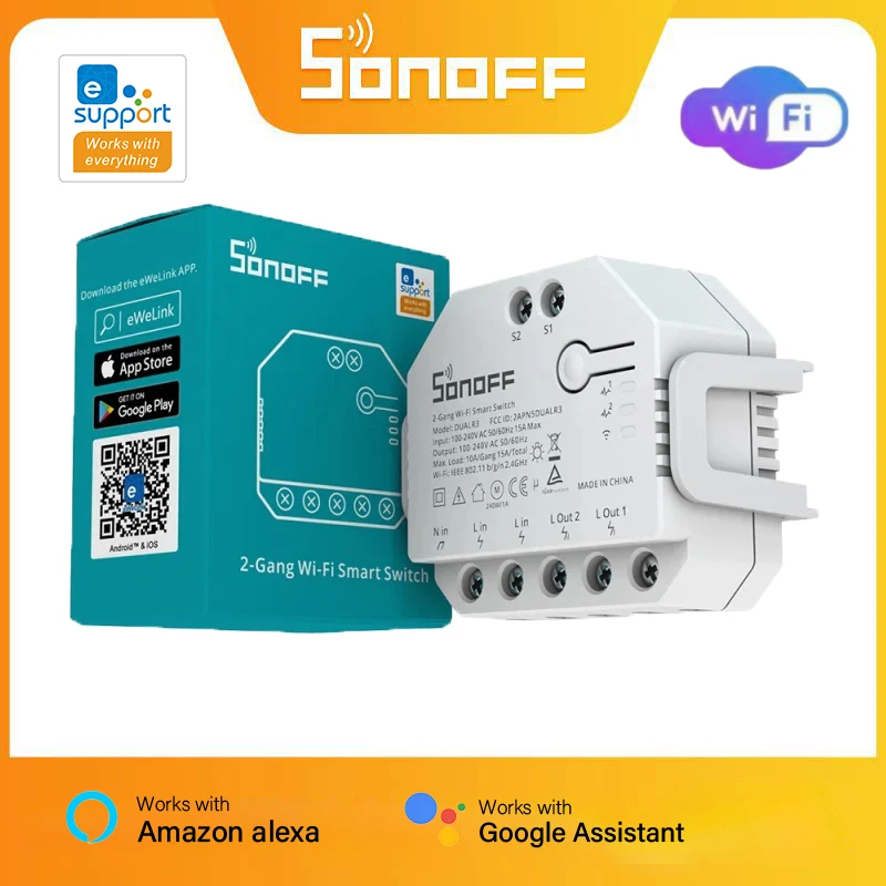 

Умный мини-переключатель SONOFF DUAL R3, двухклавишный релейный модуль «сделай сам», переключатели питания для умного дома через EWeLink Alexa Google Home