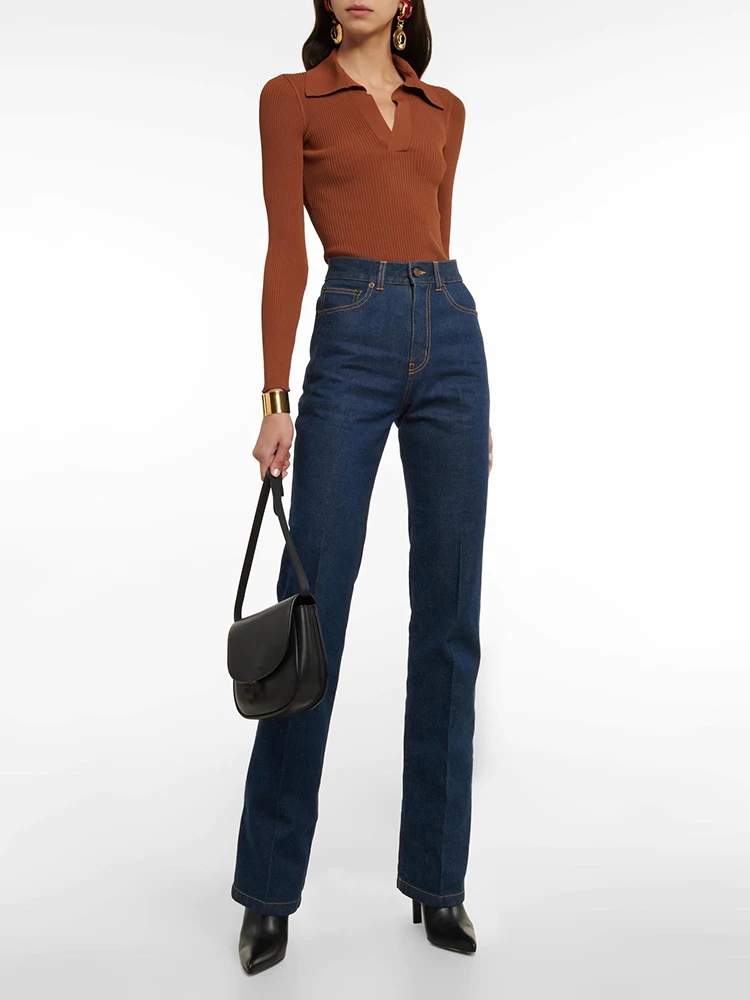 

2022 autumn and winter new knitted lapel long-sleeved sweater tops casual elegant and versatile women's camping y2k Clothes bra