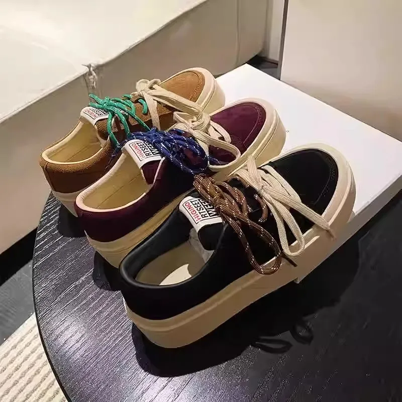 Туфли на толстой подошве весну и осень 2023 года новые двухцветные туфли шнуровке