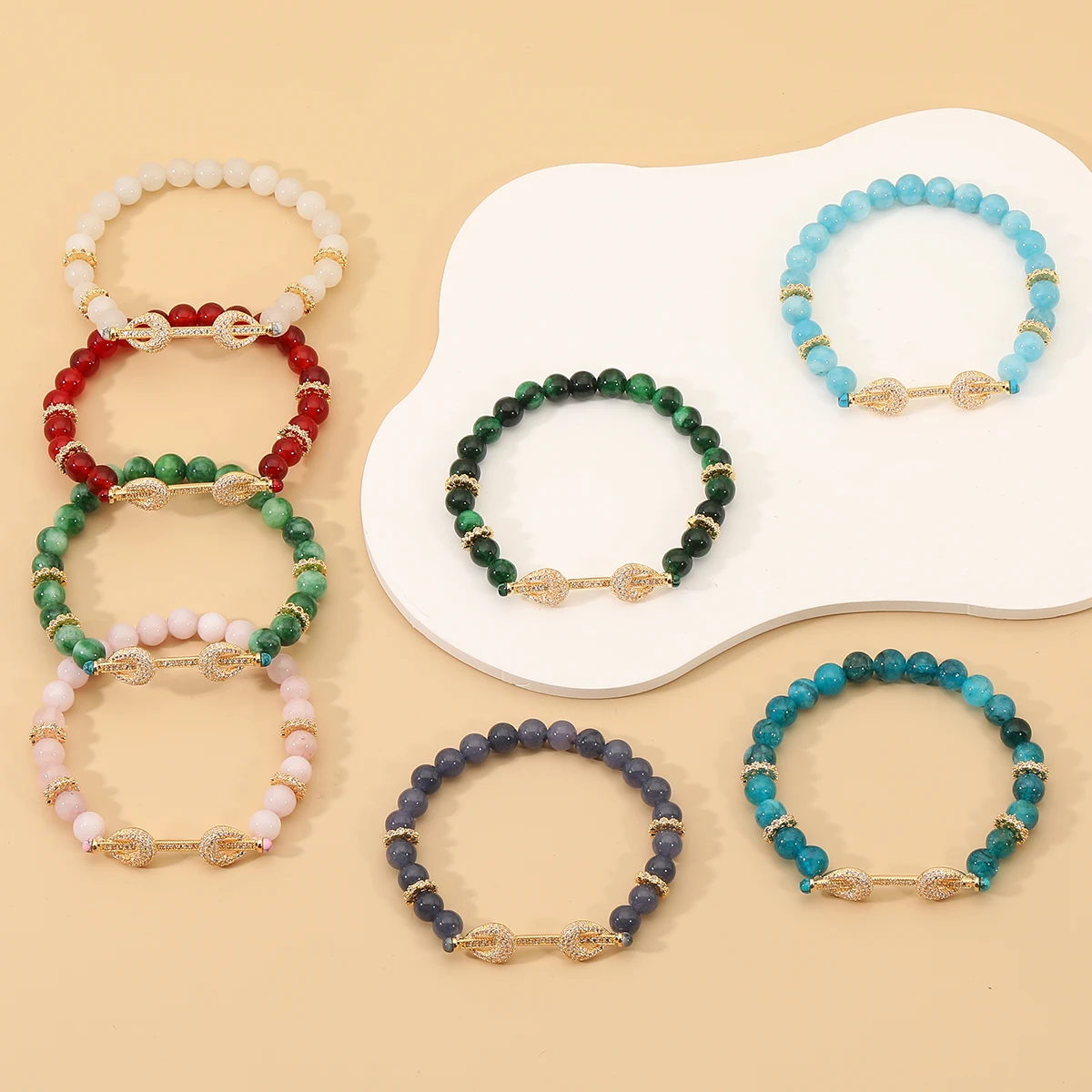

Sweet New Arrival Women Fashion Natural Stone Colorful Beads Elastic Bracelet Zircon Crystal Beaded Bracelet Smart Party Jewelry