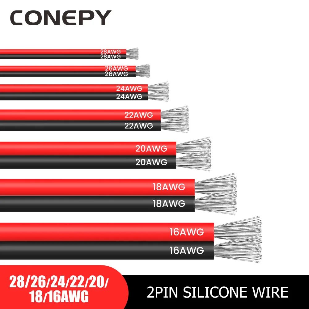 

CONEPY Силиконовый кабель 2-жильный 16AWG-28AWG Красный-Черный