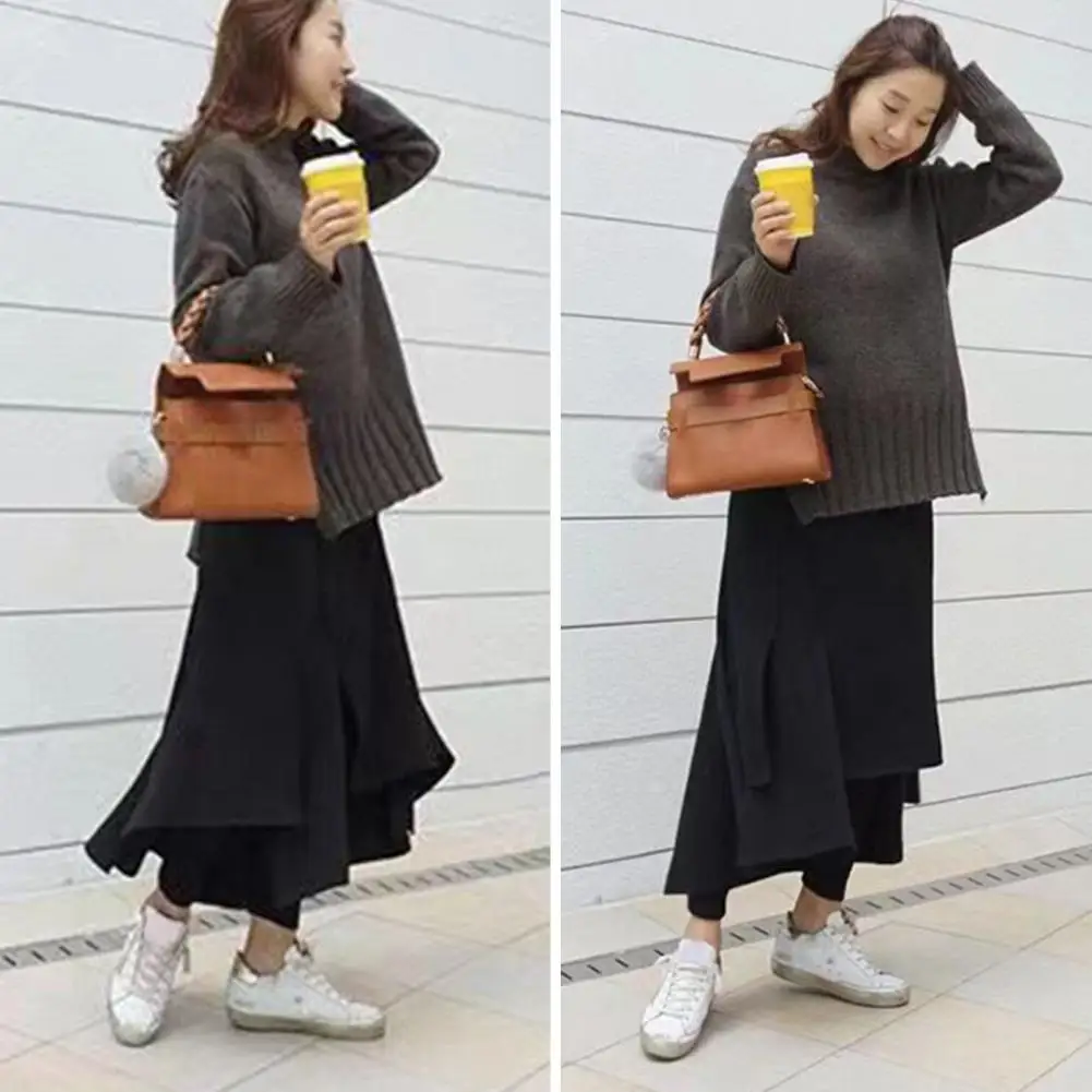 

High-Waist Elastic Waistband Irregular Split Hem Thickened Leggings Skirt Women Fake Two Piece Fleece Lining Maxi Skort y2k traf