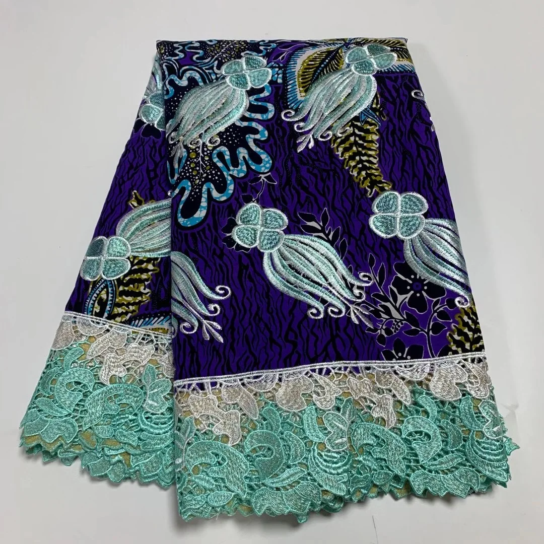 

African 100% Cotton Wax Prints Embroidery 5Yards Fabric 2022 High Quality African Guipure Cord Mesh Lace For Women Party Dress