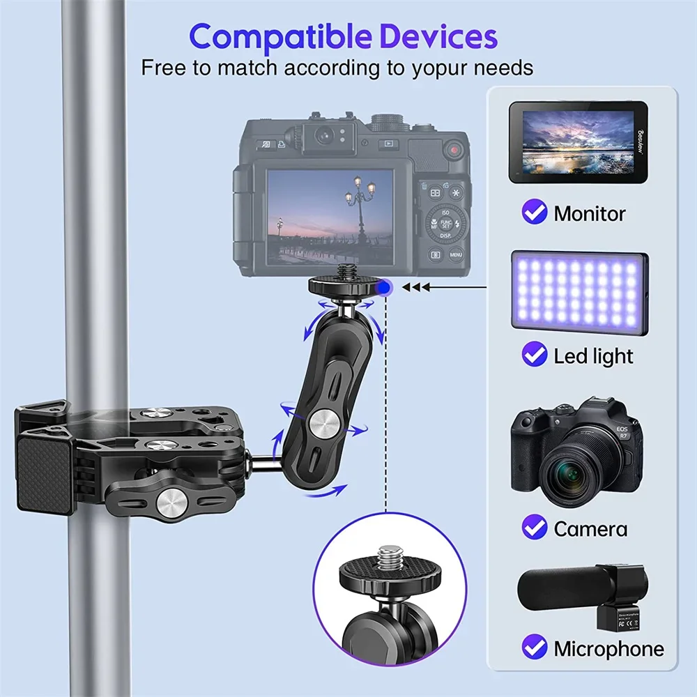 Фото Монитор с креплением для камеры Super Clamp 360° °   Адаптер Magic Arm с шаровой головкой и 1/4