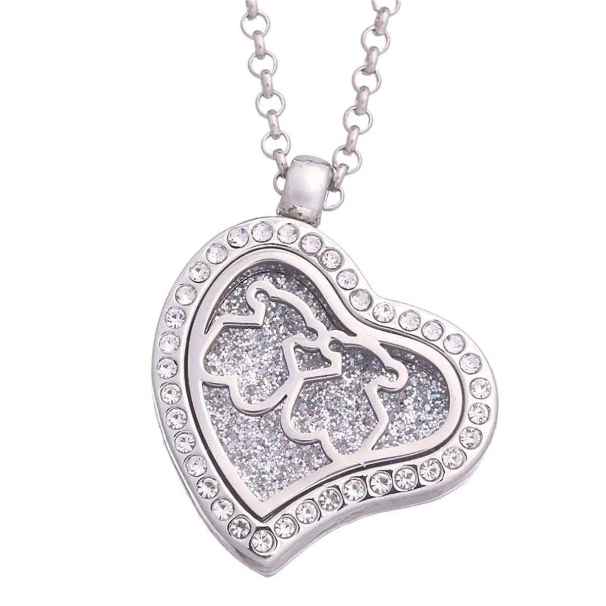 

2Pcs Alloy Slanted Heart-shaped Pendant Necklace Diamond-set Glass Photo Boxes Openable for Jewelry DIY 9 Types of Styles