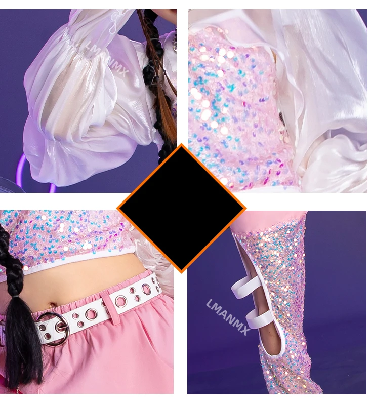 K-PoP Одежда Джазовый Танцевальный Костюм Комплект Детская Мода Блестки Шоу