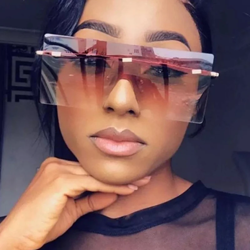 

Женские солнцезащитные очки без оправы, винтажные квадратные очки большого размера с сиамскими линзами