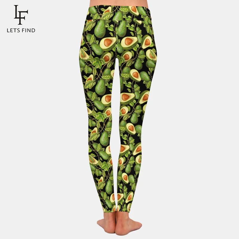LETSFIND Fashion Printed Women Legging New Avocado Design Black Leggings High Waist  Women Fitness Pants