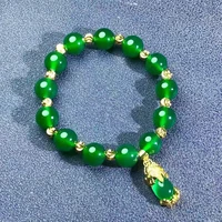 natural ice green chrysoprase bracelet 925 silver inlaid pixiu pendant sand gold accessories agate crystal jewelry gift