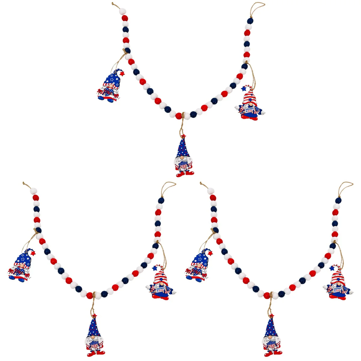 

3pcs Independence Day Wood Bead Garland Wood Beaded Hanging Ornament for Independence Day