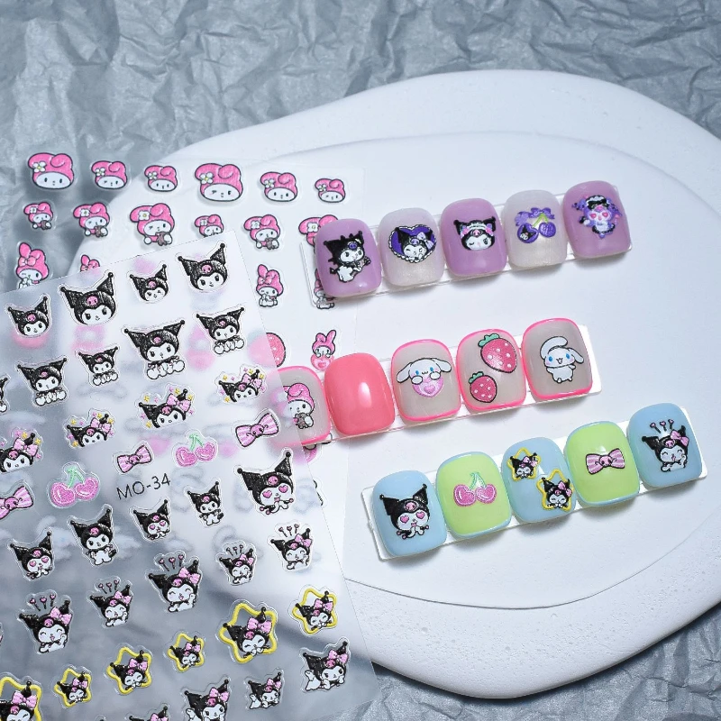 

Kawaii Sanrio Anime My Melody Kuromi Cute Cartoon Nail Embossment Sticker 3D Stereoscopic Nail Decoration Girly Heart