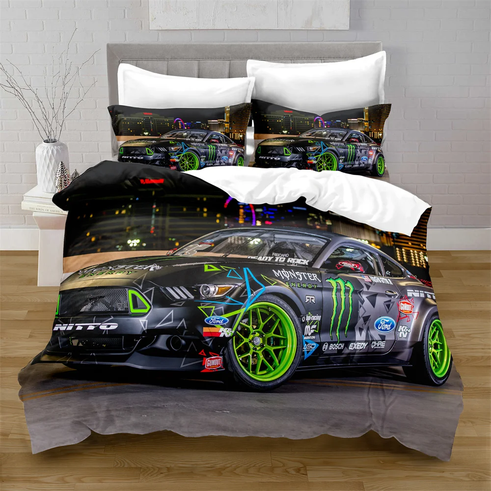 

Home Textiles Printed Mustang Car Bedding Quilt Cover & Pillowcase 2/3PCS US/AE/UE Full Size Queen Bedding Set