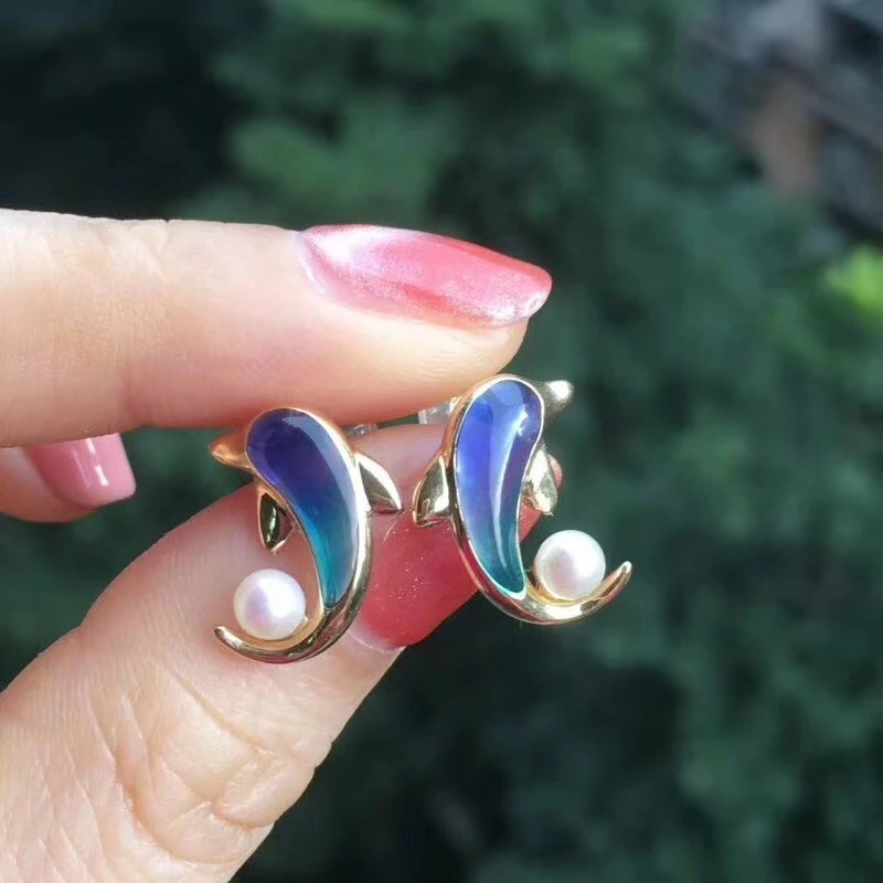 

MeiBaPJ New Fashion 925 Genuine Silver Natural Freshwater Pearl Dolphine Stud Earrings Fine Wedding Jewelry for Women