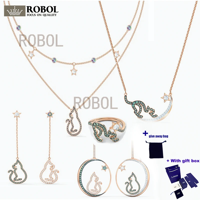 

Fashion Nova Cat Series In The Charming Night Sky Decoration Necklace Ring Earrings Charm Jewelry Fashionable Women's N