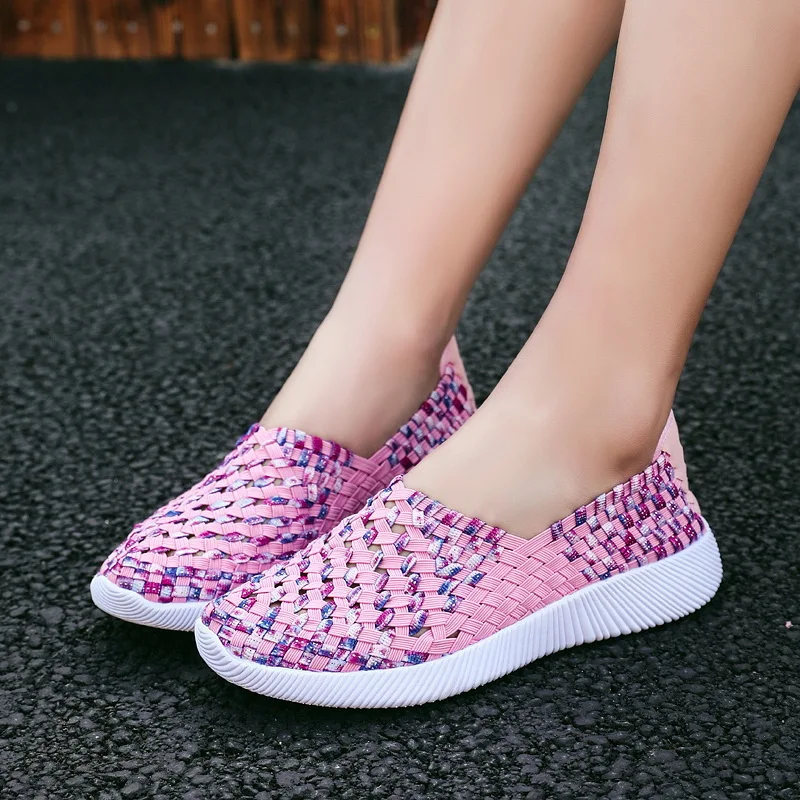 

Women's Shoes Summer Elastic Band Weave Casual Flats Breathable Female Sneakers 2023 Spring Slip on Ladies Loafers Zapatos Mujer
