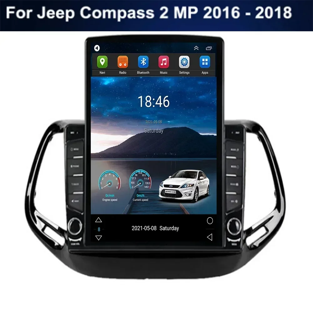 Для Tesla Style 2Din Android 13 Автомобильный радиоприемник для Jeep Compass 2MP 2016-35 Мультимедийный