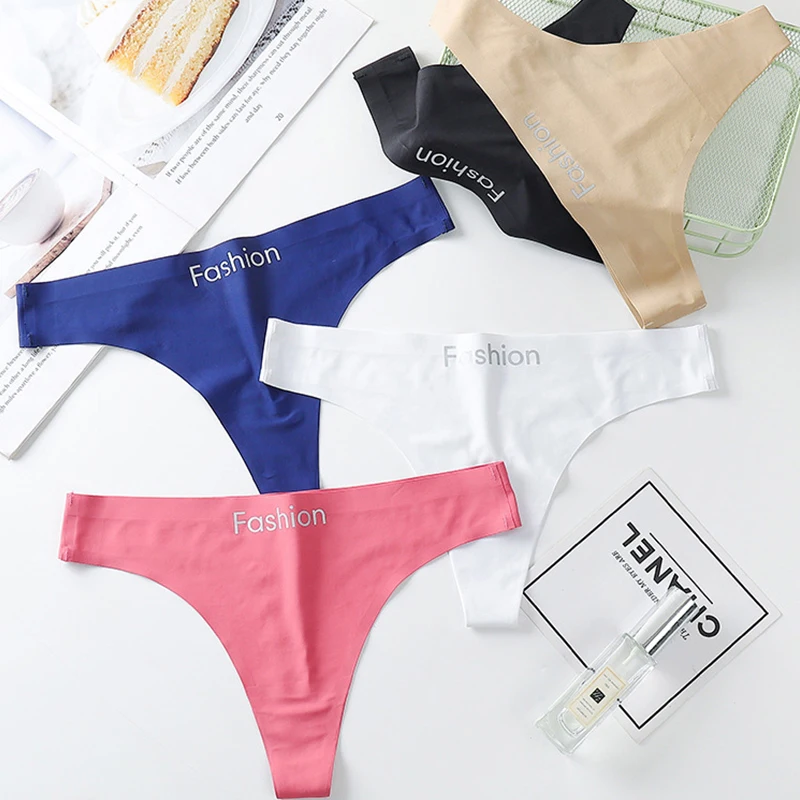 

Women FASHION Letter Print Panties Solid Sexy T-Back Lingerie Cotton Crotch Ultrathin Seamless Underwear Low Waist Thongs Tanga